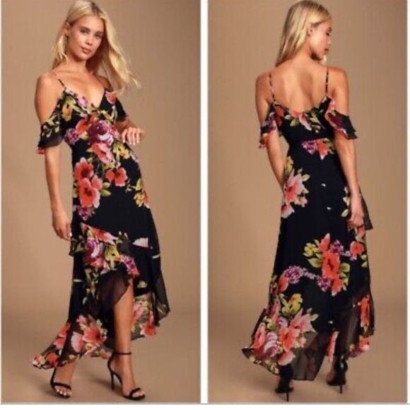 LULU’s | Love in Bloom Cold Shoulder High-Low Floral Dress - Picture 1 of 5